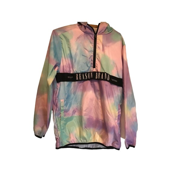 Reason Brand  Oversize Pullover Hoodie Windbreaker Rainbow Tie Dye S - Picture 1 of 10
